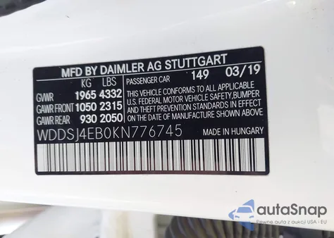 2019 Mercedes-Benz Cla 250 из США, поврежденный, VIN WDDSJ4EB0KN776745